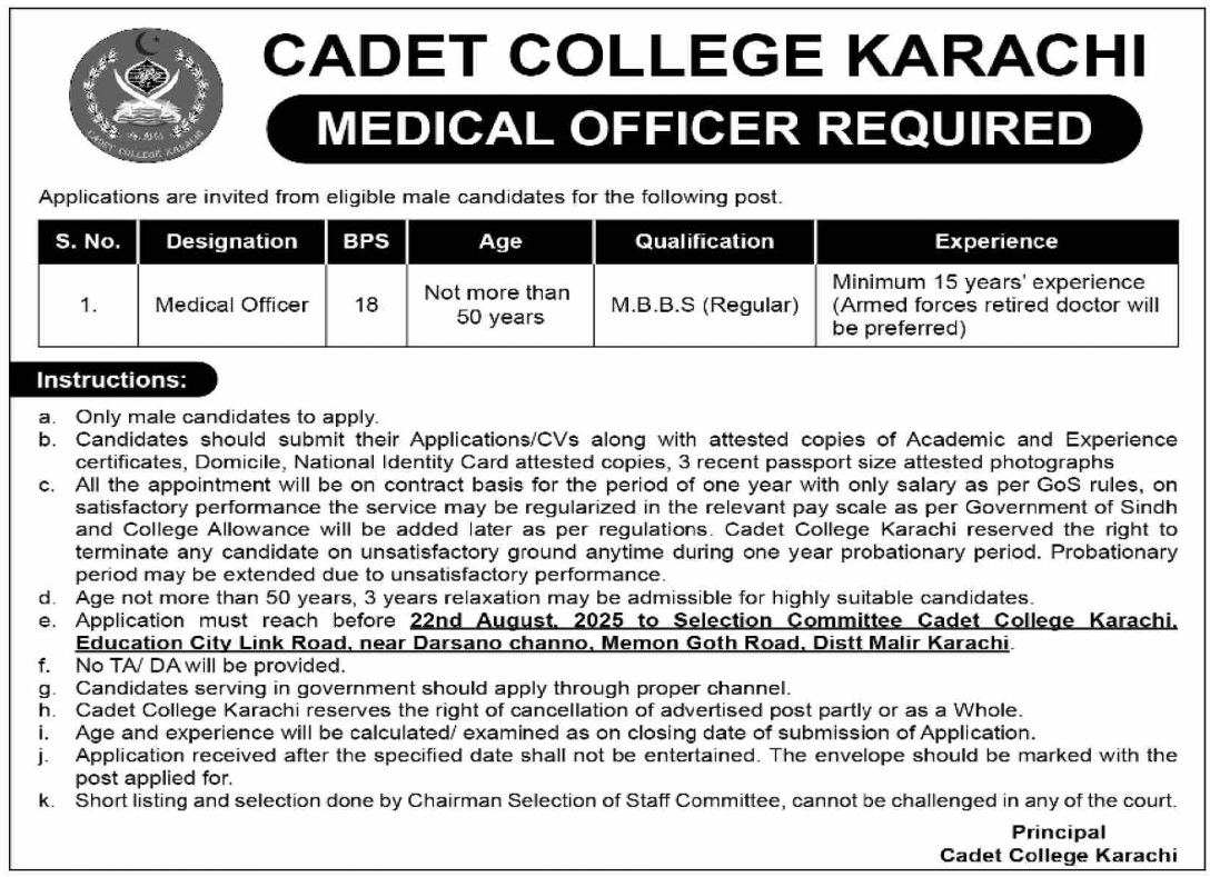 Cadet-College-jobs-2025