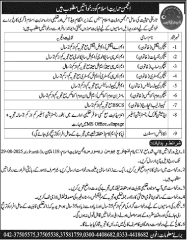 Teaching Jobs Anjuman Himayat-e-Islam Lahore