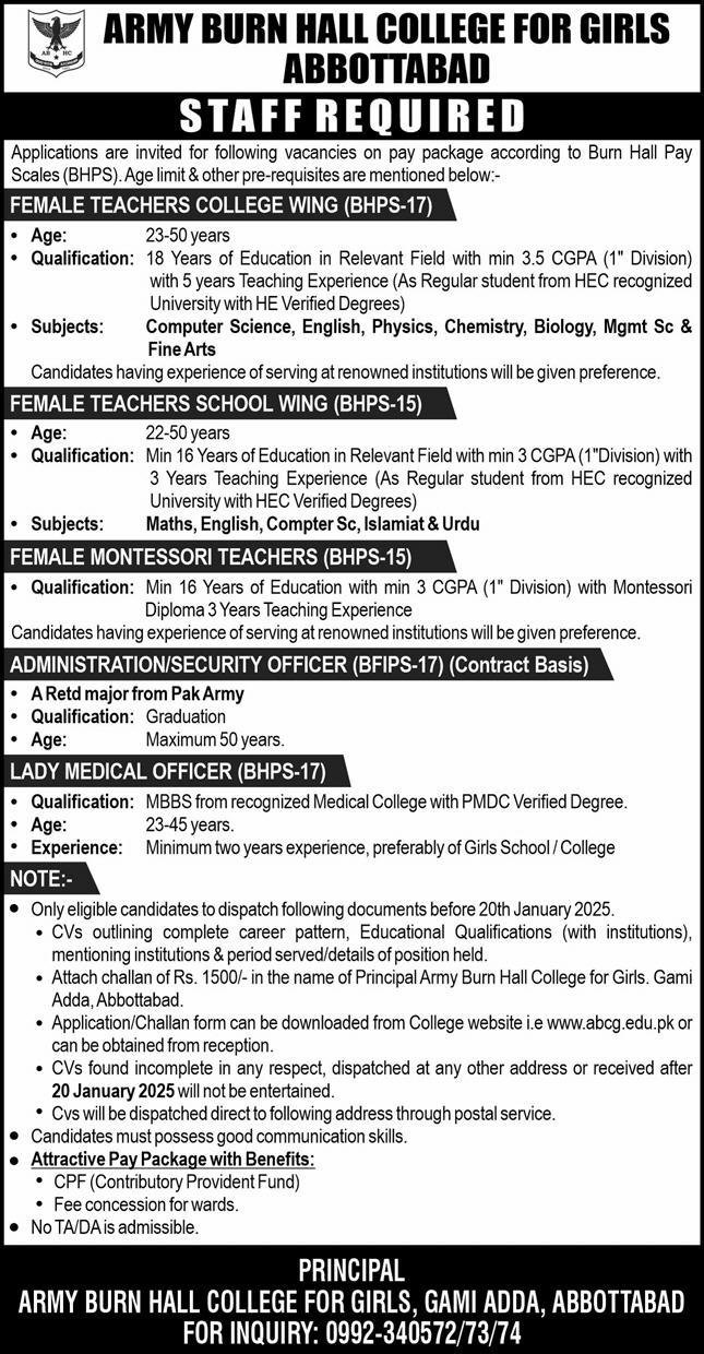 Army Public School Jobs 2025, APS Teaching Jobs