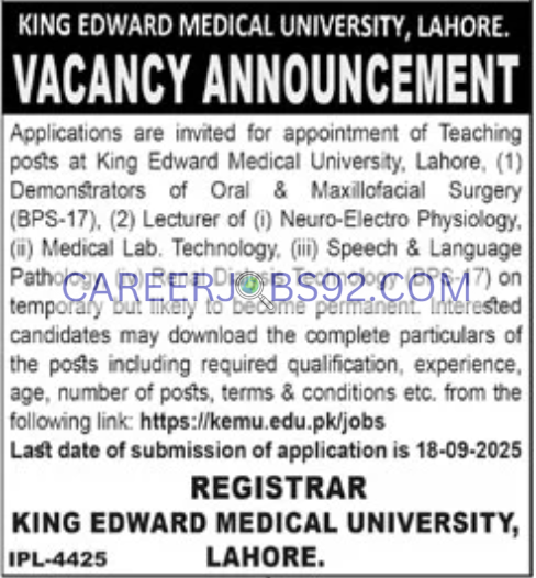 Latest Teaching Jobs Lahore 2025