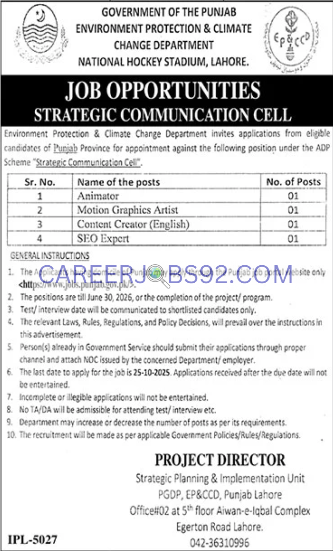Latest Government jobs Lahore 2025