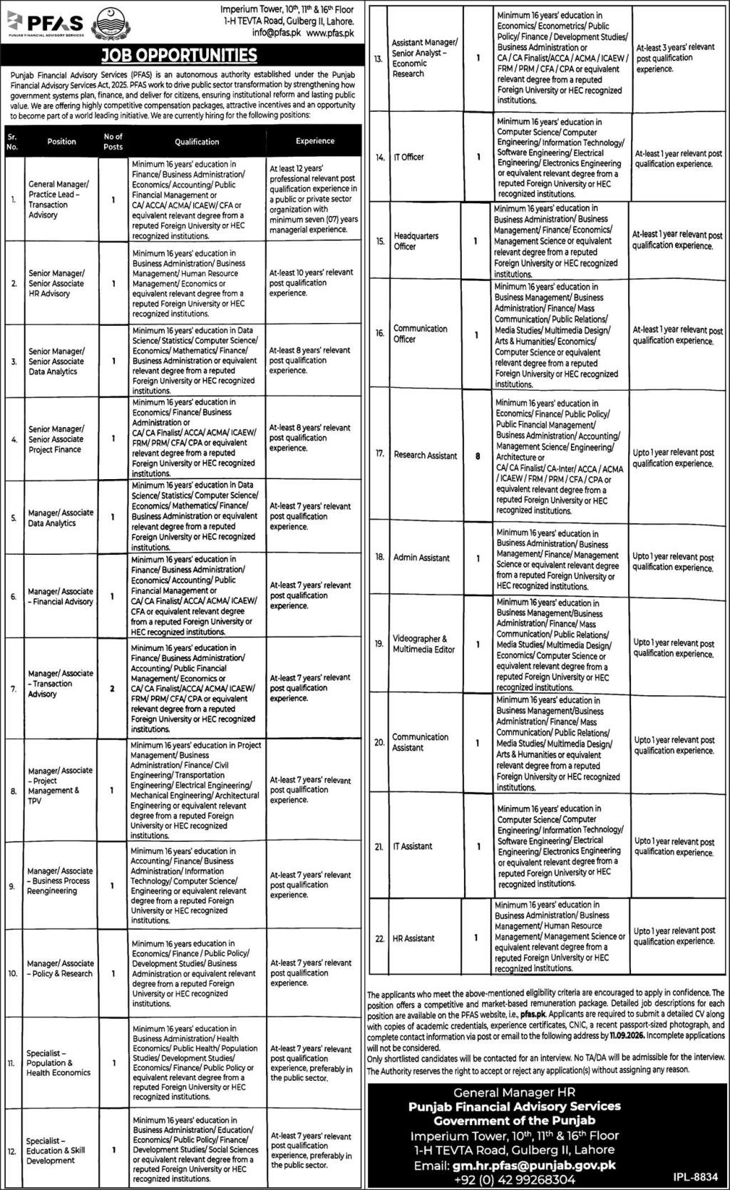 Punjab Financial Advisory Jobs, Govt Jobs 2026